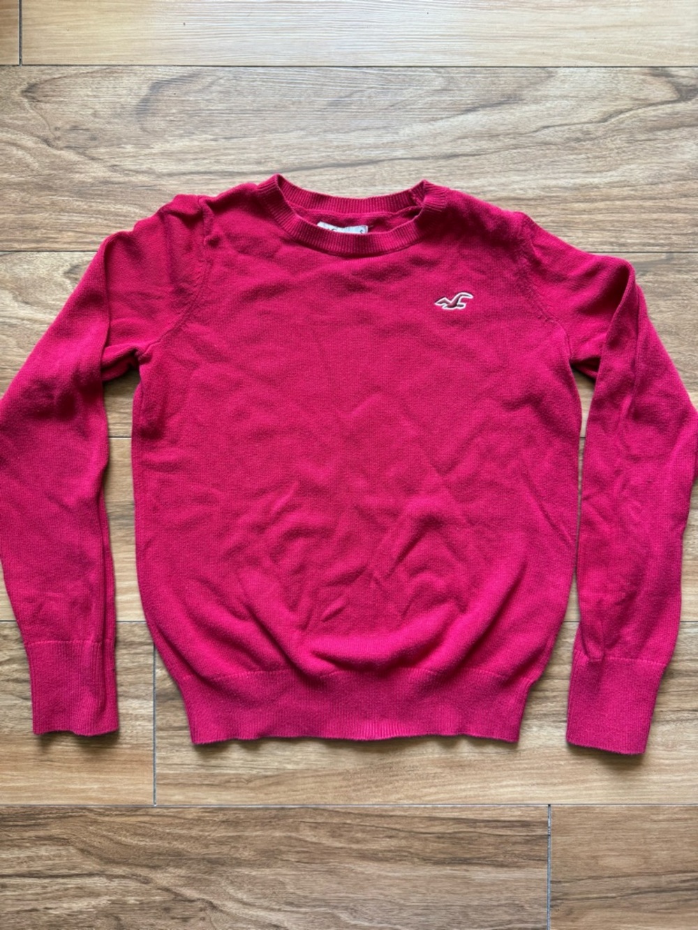 Hollister Red Crewneck Sweater Size Small Lightweight Knit Logo Casual Top Y2K - Picture 1 of 5